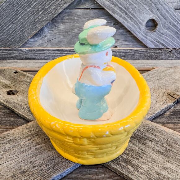 1997 Vintage Hermitage Pottery, Ceramic Easter Bunny and Basket Jelly Bean Dish - Picture 10 of 10